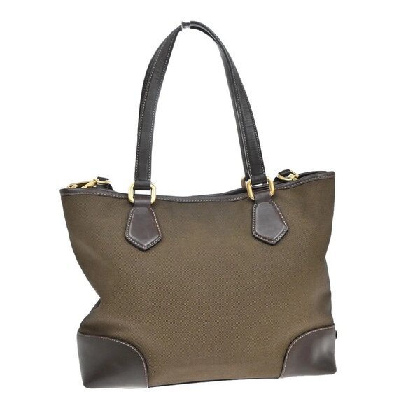 PRADA MILANO Logo 2Way Shoulder Hand Bag Jacquard Leather Brown GHW - Picture 2 of 15